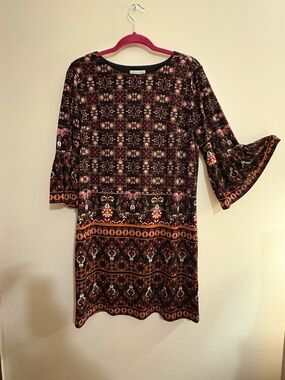 London Times Black Shift Dress with Pink and Orange Floral Print